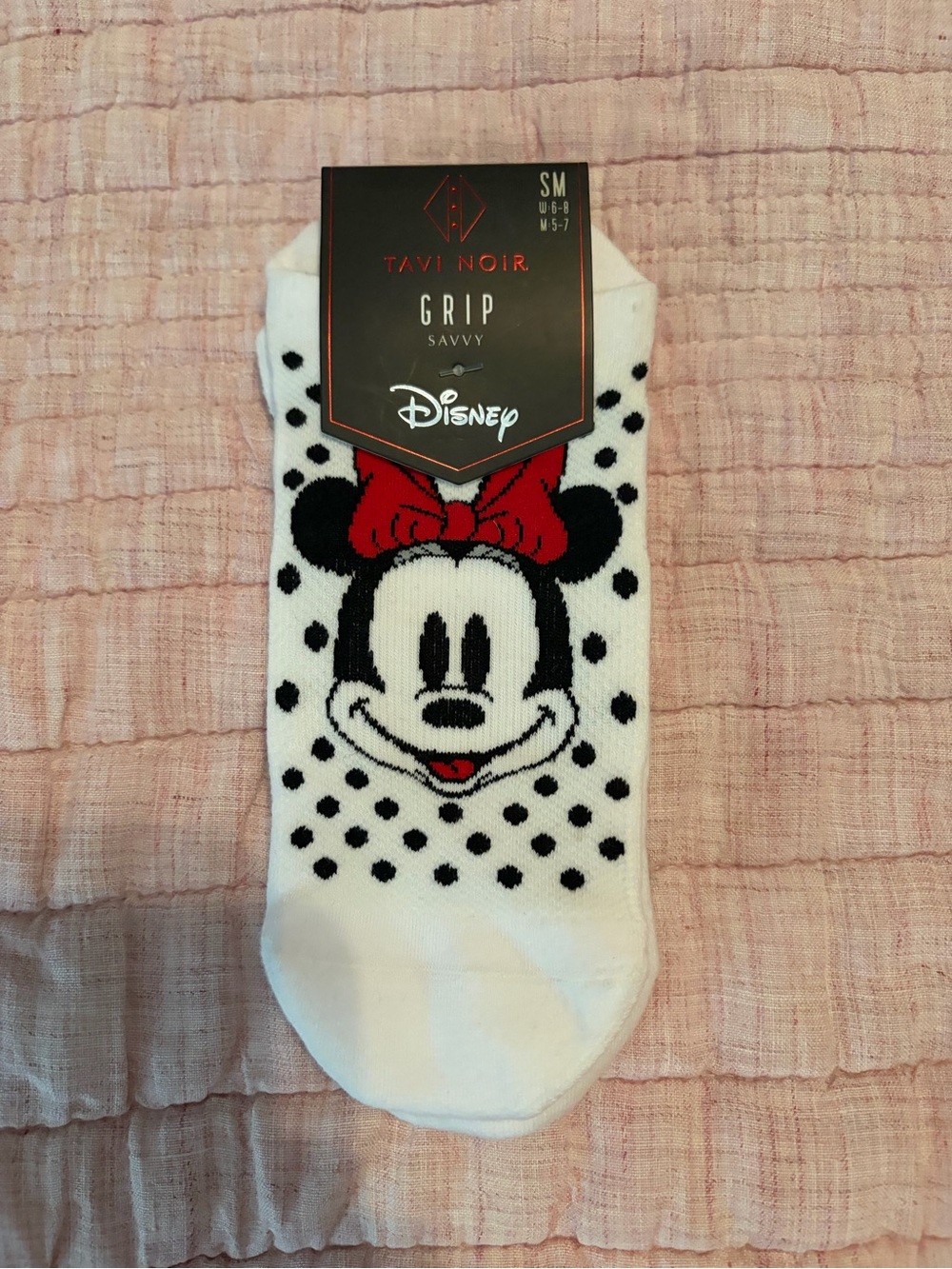 Tavi Noir Disney White Minnie Mouse Grip Socks - Red Bow